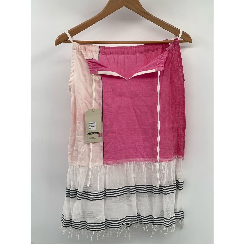 Lemlem Tank Top Blouse Women XS Pink White Fringe Bottom Boho Tuckernuck New